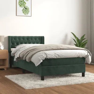 The Living Store Box spring postelja z vzmetnico temno zelena 100x200 cm žamet - Box Spring Postelja
