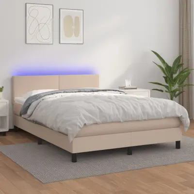 The Living Store Box spring postelja z vzmetnico LED kapučino 140x190 cm - Box Spring Postelja