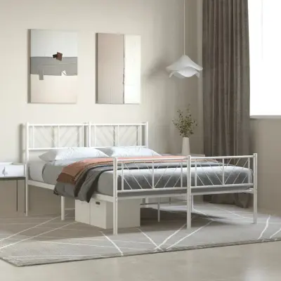 The Living Store Kovinski posteljni okvir z vzglavjem in vznožjem bel 120x200 cm - Kovinski Posteljni Okvir