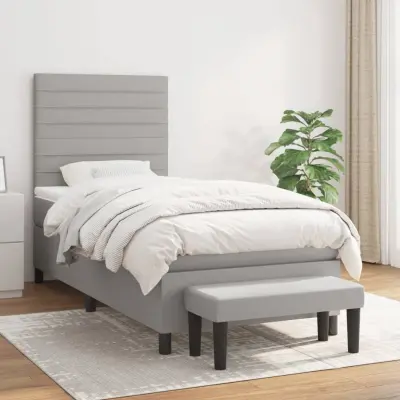 The Living Store Box spring postelja z vzmetnico svetlo siva 90x200 cm blago - Box Spring Postelja