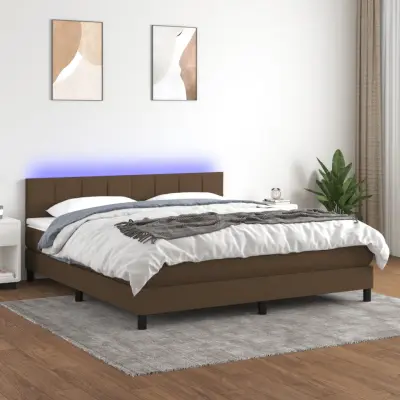 The Living Store Box spring postelja z vzmetnico LED temno rjava 160x200cm blago - Box Spring Postelja