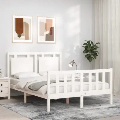The Living Store Posteljni okvir z vzglavjem bel trden les - Posteljni Okvir