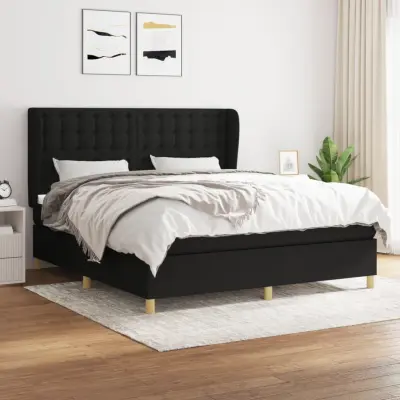 The Living Store Box spring postelja z vzmetnico črna 160x200 cm blago - Box Spring Postelja