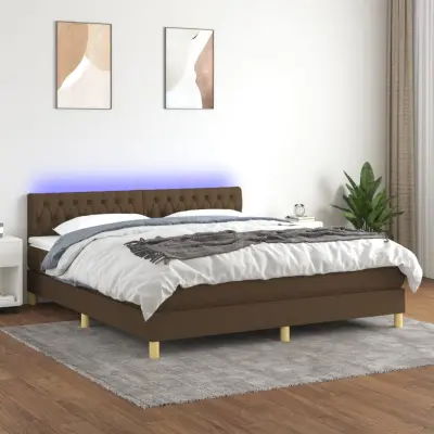 The Living Store Box spring postelja z vzmetnico LED temno rjava 160x200cm blago - Box Spring Postelja