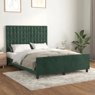 The Living Store Posteljni okvir z vzglavjem temno zelen 140x200 cm žamet - Posteljni Okvir Z Vzglavjem