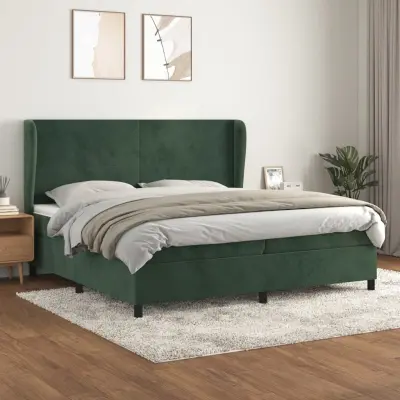 The Living Store Box spring postelja z vzmetnico temno zelena 200x200 cm žamet - Box Spring Postelja