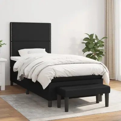 The Living Store Box spring postelja z vzmetnico črna 80x200 cm blago - Box Spring Postelja