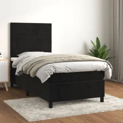 The Living Store Box spring postelja z vzmetnico črna 80x200 cm žamet - Box Spring Postelja