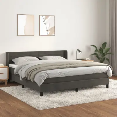 The Living Store Box spring postelja z vzmetnico temno siva 160x200 cm žamet - Box Spring Postelja