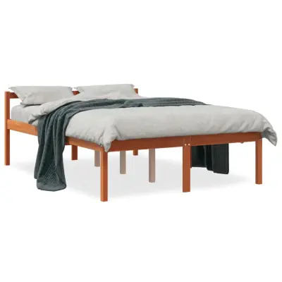The Living Store Postelja za starejše voščeno rjava 135x190 cm trdna borovina - Postelja Za Starostnike