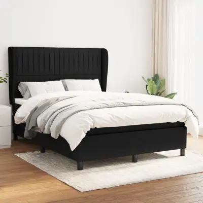 The Living Store Box spring postelja z vzmetnico črna 140x200 cm blago - Box Spring Postelja