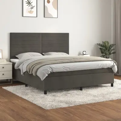 The Living Store Box spring postelja z vzmetnico temno siva 180x200 cm žamet - Box Spring Postelja