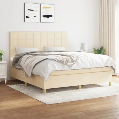 The Living Store Box spring postelja z vzmetnico krem 180x200 cm blago - Box Spring Postelja