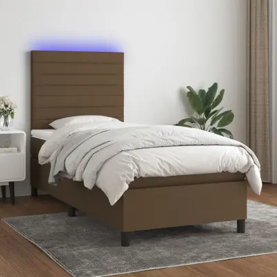 The Living Store Box spring postelja z vzmetnico LED temno rjava 80x200 cm blago - Box Spring Postelja