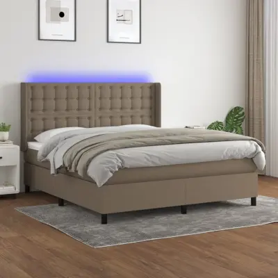 The Living Store Box spring postelja z vzmetnico LED taupe 160x200 cm blago - Box Spring Postelja
