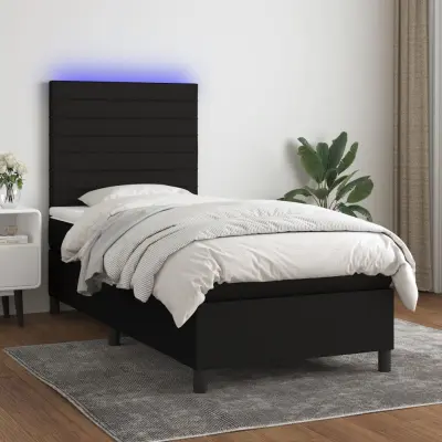 The Living Store Box spring postelja z vzmetnico LED črna 90x200 cm blago - Box Spring Postelja