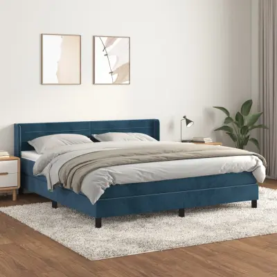 The Living Store Box spring postelja z vzmetnico temno modra 180x200 cm žamet - Box Spring Postelja