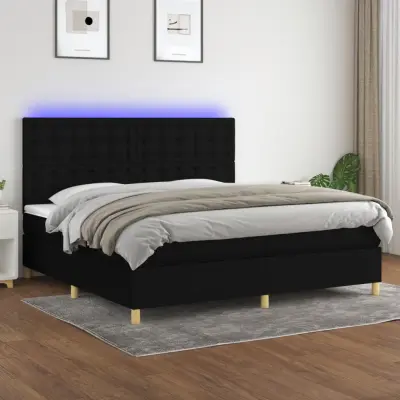 The Living Store Box spring postelja z vzmetnico LED črna 200x200 cm blago - Box Spring Postelja