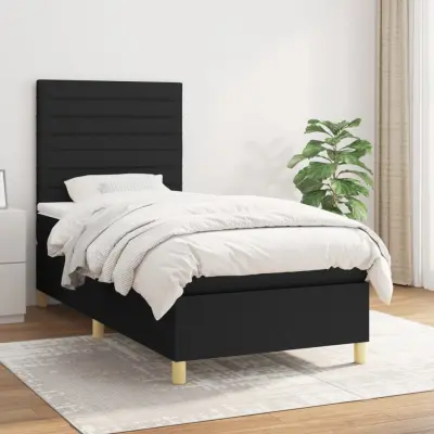 The Living Store Box spring postelja z vzmetnico črna 90x200 cm blago - Box Spring Postelja