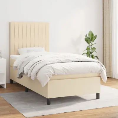 The Living Store Box spring postelja z vzmetnico krem 100x200 cm blago - Box Spring Postelja