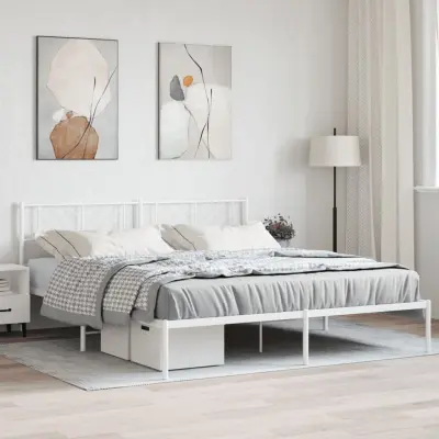 The Living Store Kovinski posteljni okvir z vzglavjem bel 183x213 cm - Kovinski Posteljni Okvir