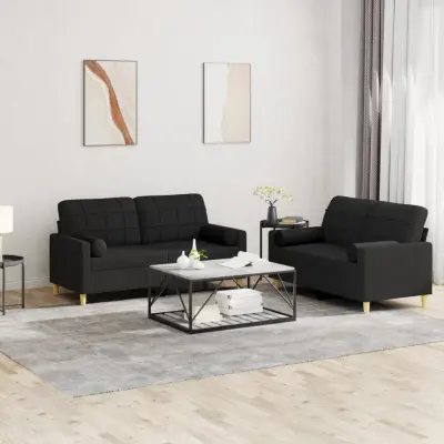 The Living Store Sedežna garnitura z vzglavniki 2-delna črno blago - Sedežna Garnitura