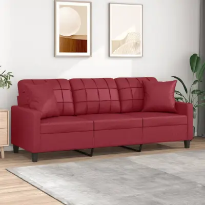 The Living Store Kavč trosed z okrasnimi blazinami vinsko rdeč 180 cm um. usnje - Kavč Trosed