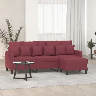 The Living Store Kavč trosed s stolčkom za noge vinsko rdeč 180 cm blago - Trosed S Stolčkom Za Noge