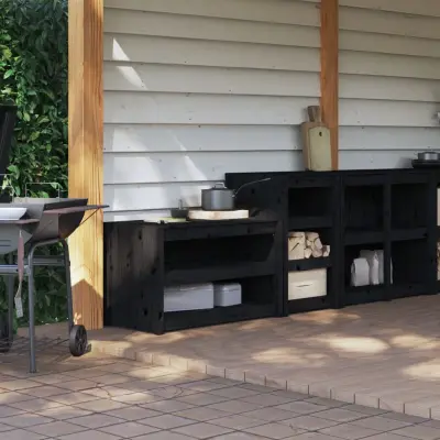 The Living Store Zunanja kuhinjska omarica 2 kosa črna trdna borovina - Zunanja Kuhinjska Omarica