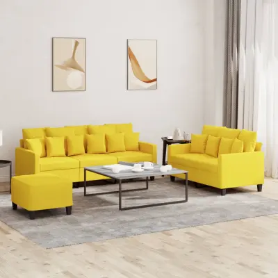 The Living Store Sedežna garnitura 3-delna z blazinami svetlo rumeno blago - Sedežna Garnitura