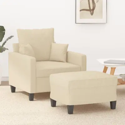 The Living Store Fotelj s stolčkom za noge krem 60 cm blago - Kavč S Stolčkom Za Noge