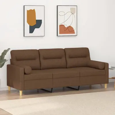 The Living Store Kavč dvosed z blazinami rjav 180 cm blago - Trosed