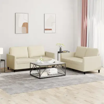 The Living Store Sedežna garnitura 2-delna z blazinami krem umetno usnje - Sedežna Garnitura