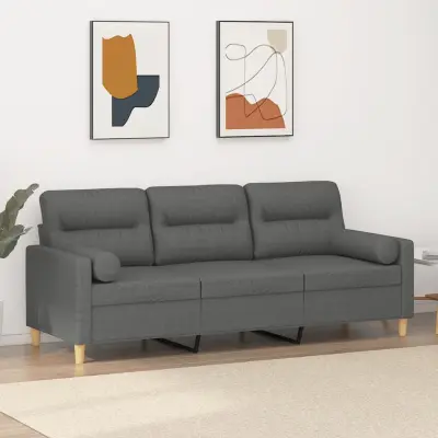 The Living Store Kavč trosed z blazinami temno siv 180 cm blago - Trosed