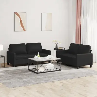 The Living Store Sedežna garnitura 2-delna z blazinami črno umetno usnje - Sedežna Garnitura
