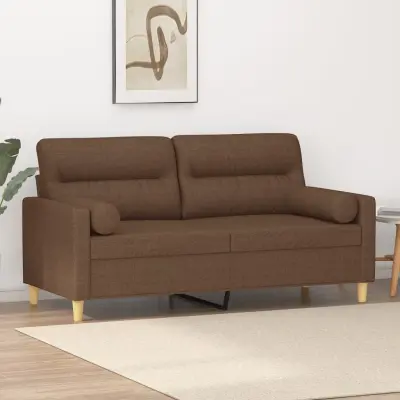 The Living Store Kavč dvosed z blazinami rjav 140 cm blago - Kavč Dvosed