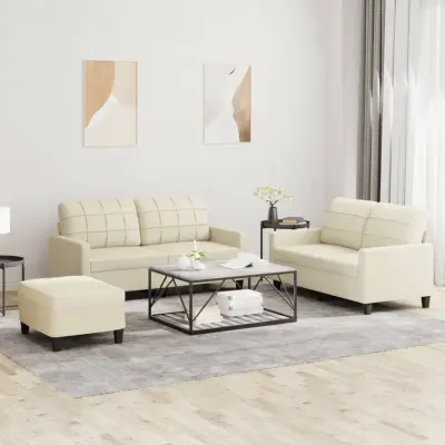The Living Store Sedežna garnitura 3-delna z blazinami krem umetno usnje - Sedežna Garnitura