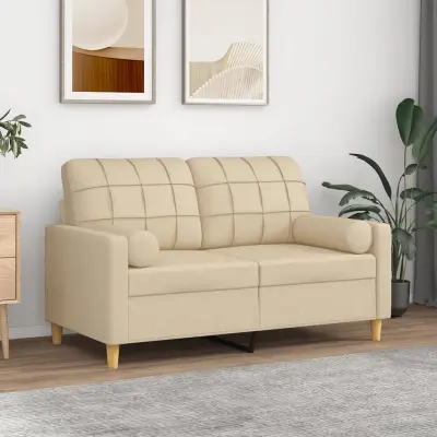 The Living Store Kavč dvosed z blazinami krem 120 cm blago - Kavč Dvosed