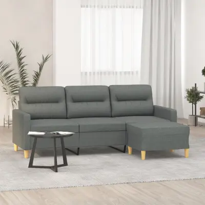 The Living Store Kavč trosed s stolčkom za noge temno siv 180 cm blago - Trosed S Stolčkom Za Noge