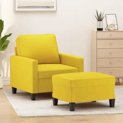 The Living Store Fotelj s stolčkom za noge svetlo rumen 60 cm blago - Kavč S Stolčkom Za Noge