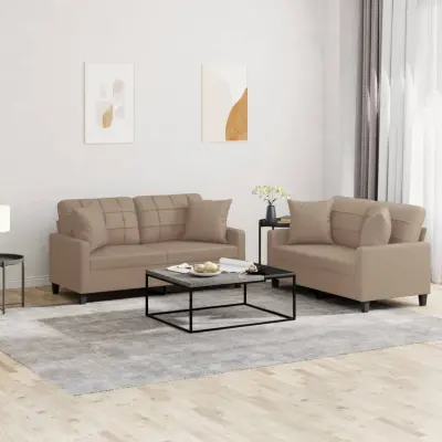 The Living Store Sedežna garnitura z vzglavniki 2-delna kapučino umetno usnje - Sedežna Garnitura