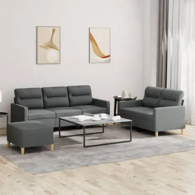 The Living Store Sedežna garnitura z blazinami 3-delna temno sivo blago - Sedežna Garnitura