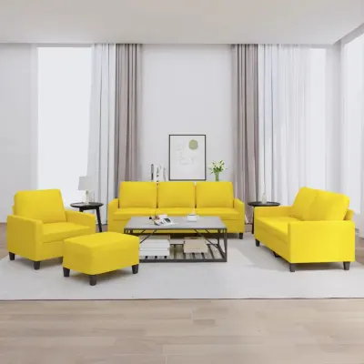 The Living Store Sedežna garnitura 4-delna z blazinami svetlo rumeno blago - Sedežna Garnitura