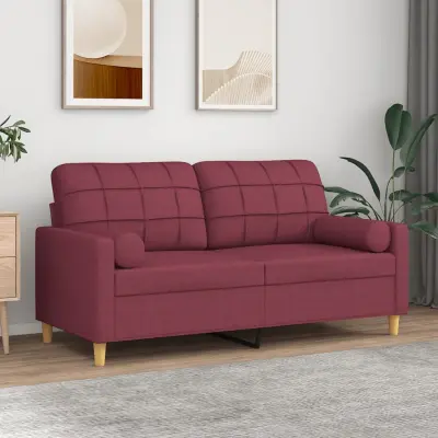 The Living Store Kavč dvosed z blazinami vinsko rdeč 140 cm blago - Kavč Dvosed