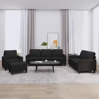 The Living Store Sedežna garnitura 4-delna z blazinami črno umetno usnje - Sedežna Garnitura