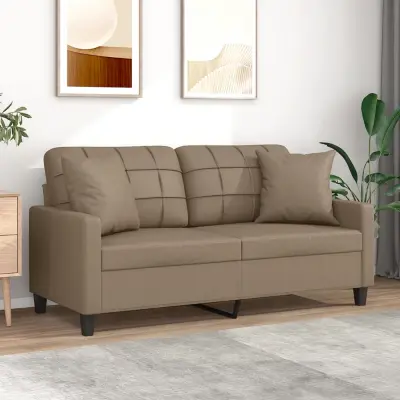The Living Store Kavč dvosed z okrasnimi blazinami kapučino 140 cm umetno usnje - Kavč Dvosed