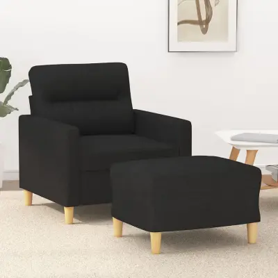 The Living Store Fotelj s stolčkom za noge črn 60 cm blago - Kavč S Stolčkom Za Noge