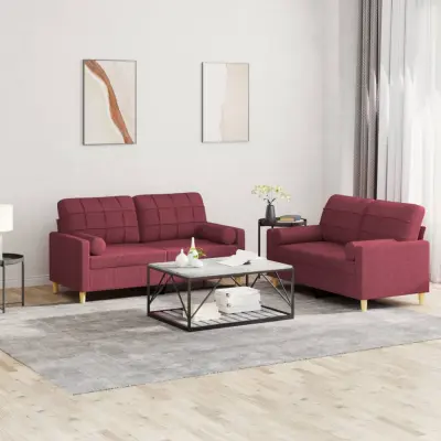 The Living Store Sedežna garnitura z vzglavniki 2-delna vinsko rdeče blago - Sedežna Garnitura