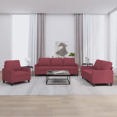 The Living Store Sedežna garnitura z blazinami 3-delna vinsko rdeče blago - Sedežna Garnitura