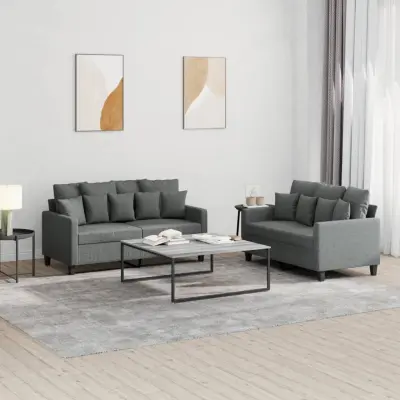 The Living Store Sedežna garnitura z blazinami 2-delna temno sivo blago - Sedežna Garnitura